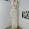 V-Neck Mesh Two-Piece Set