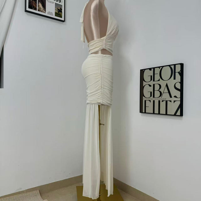 V-Neck Mesh Two-Piece Set