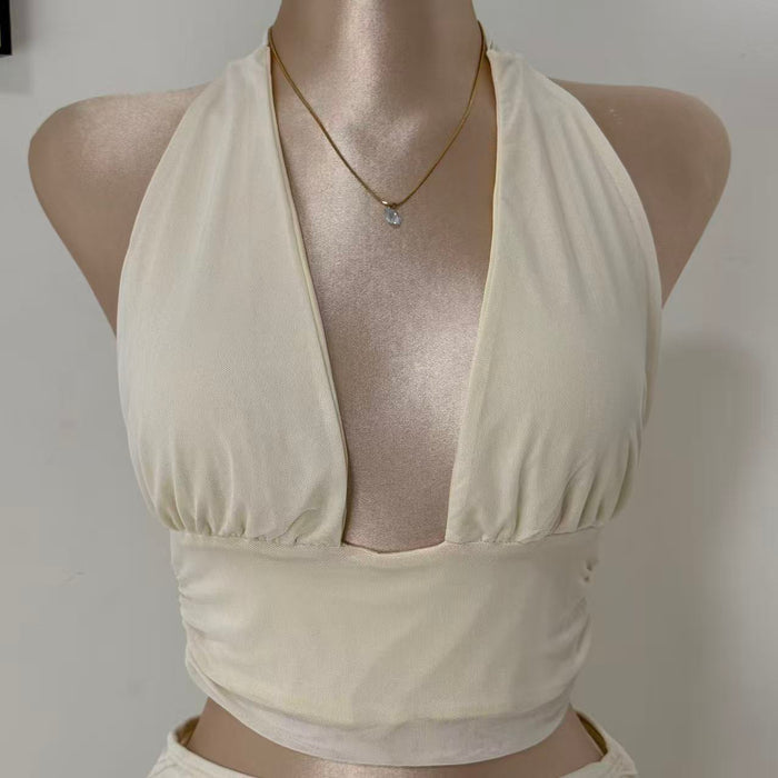 V-Neck Mesh Two-Piece Set
