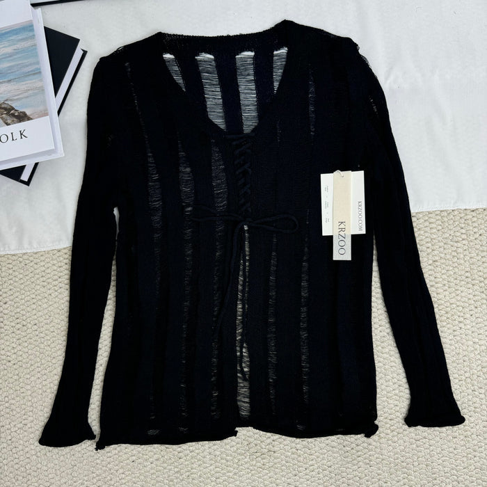 V-Neck Tie-Up Cutout T-Shirt
