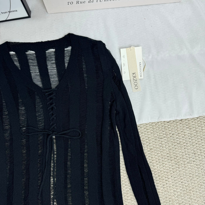 V-Neck Tie-Up Cutout T-Shirt