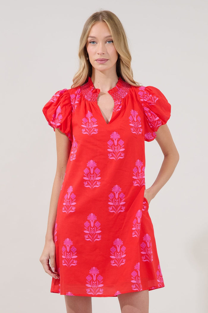 Vermina Shift Mini Dress in Artisan Red