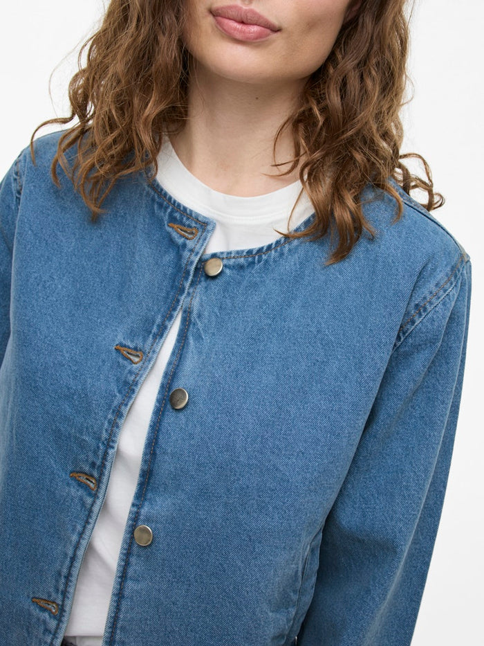 Viola O-Neck Denim Jacket (Light Blue)