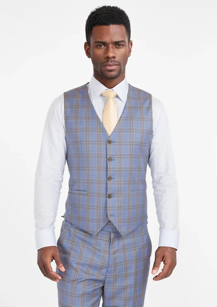 Vista Blue Checked Vest - SARTORO