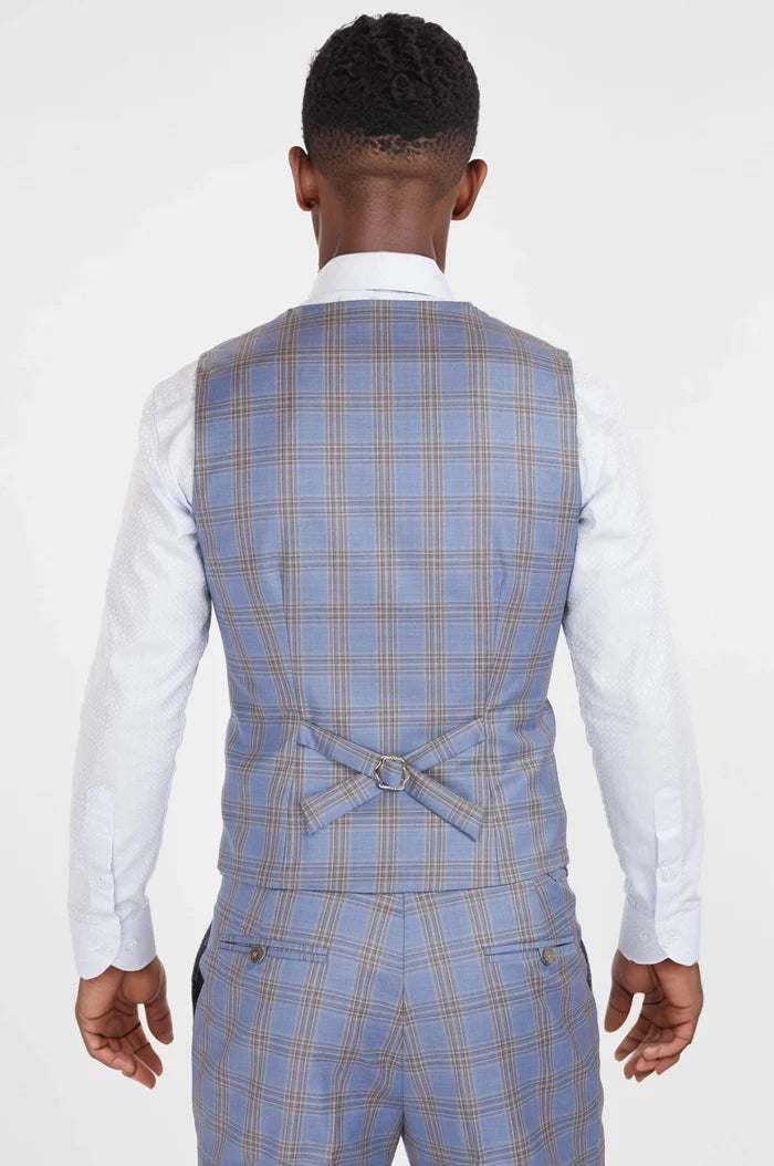 Vista Blue Checked Vest - SARTORO