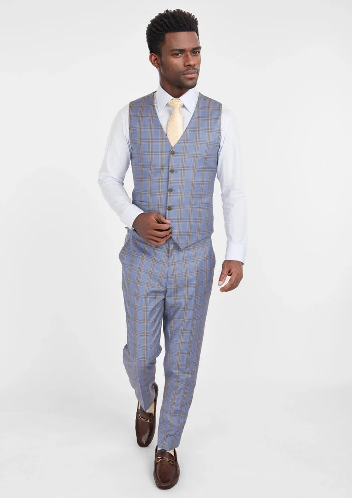Vista Blue Checked Vest - SARTORO