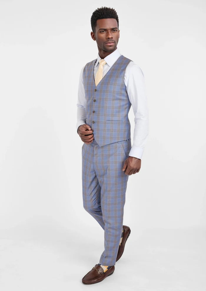 Vista Blue Checked Vest - SARTORO