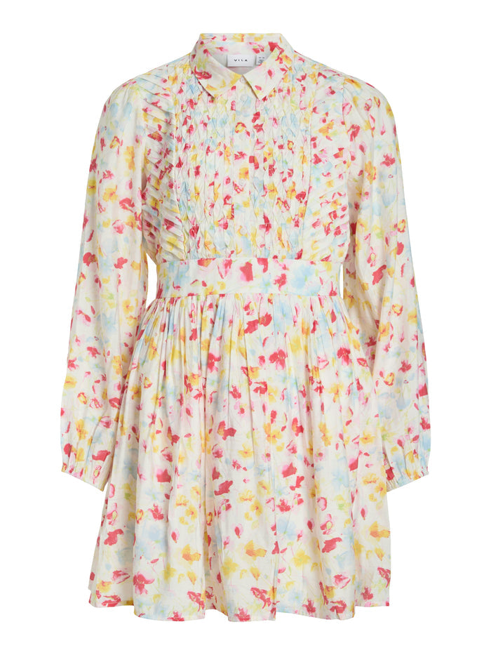 Vivian Long Sleeve Mini Dress (Snow White/Multi)