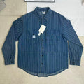 Washed Distressed Striped Long-Sleeved Shirt