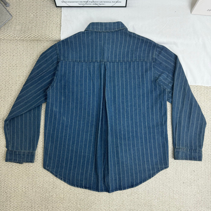 Washed Distressed Striped Long-Sleeved Shirt