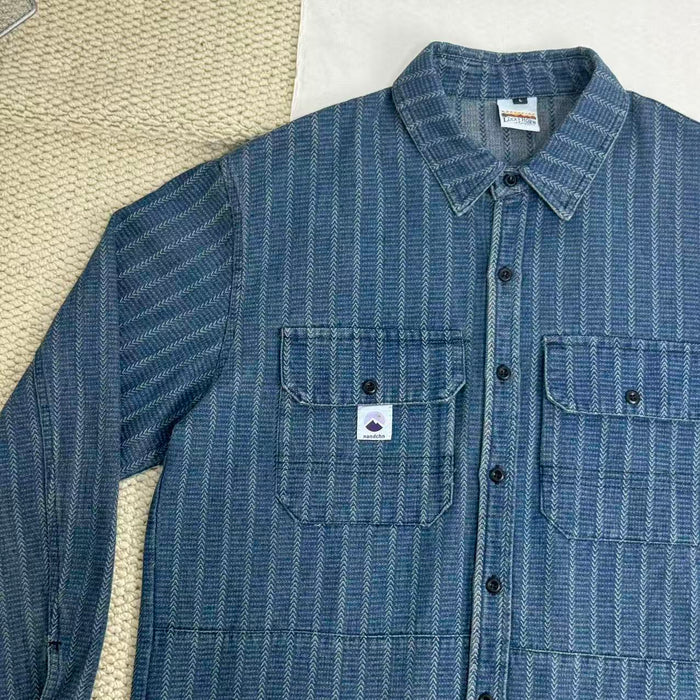 Washed Distressed Striped Long-Sleeved Shirt