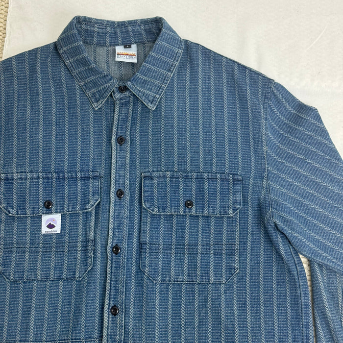 Washed Distressed Striped Long-Sleeved Shirt