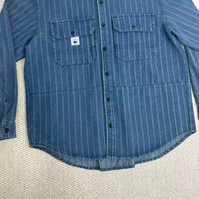 Washed Distressed Striped Long-Sleeved Shirt