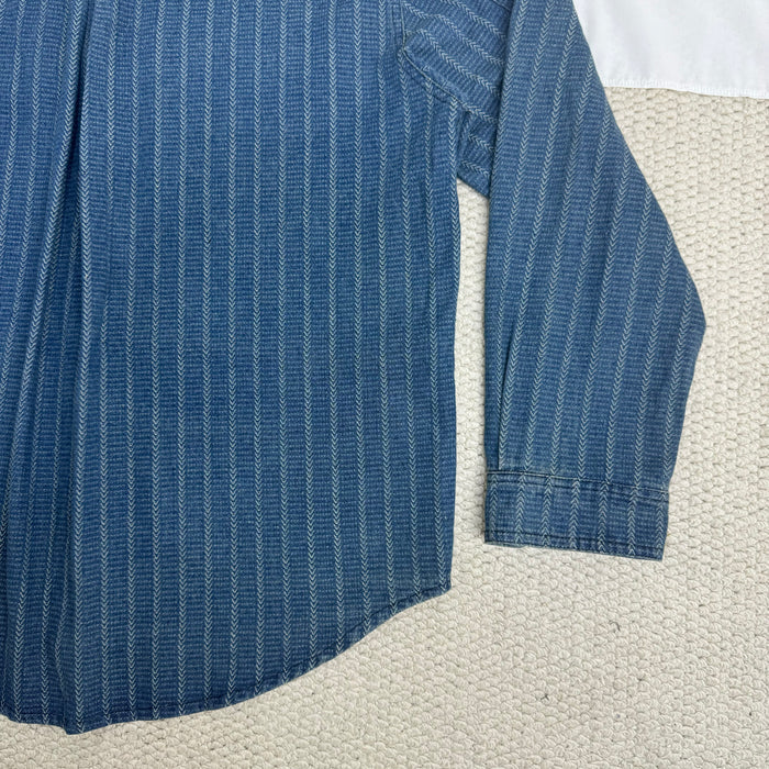 Washed Distressed Striped Long-Sleeved Shirt