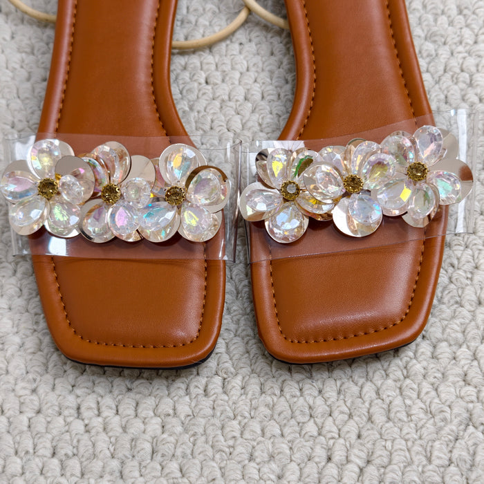 Water droplet transparent band slippers