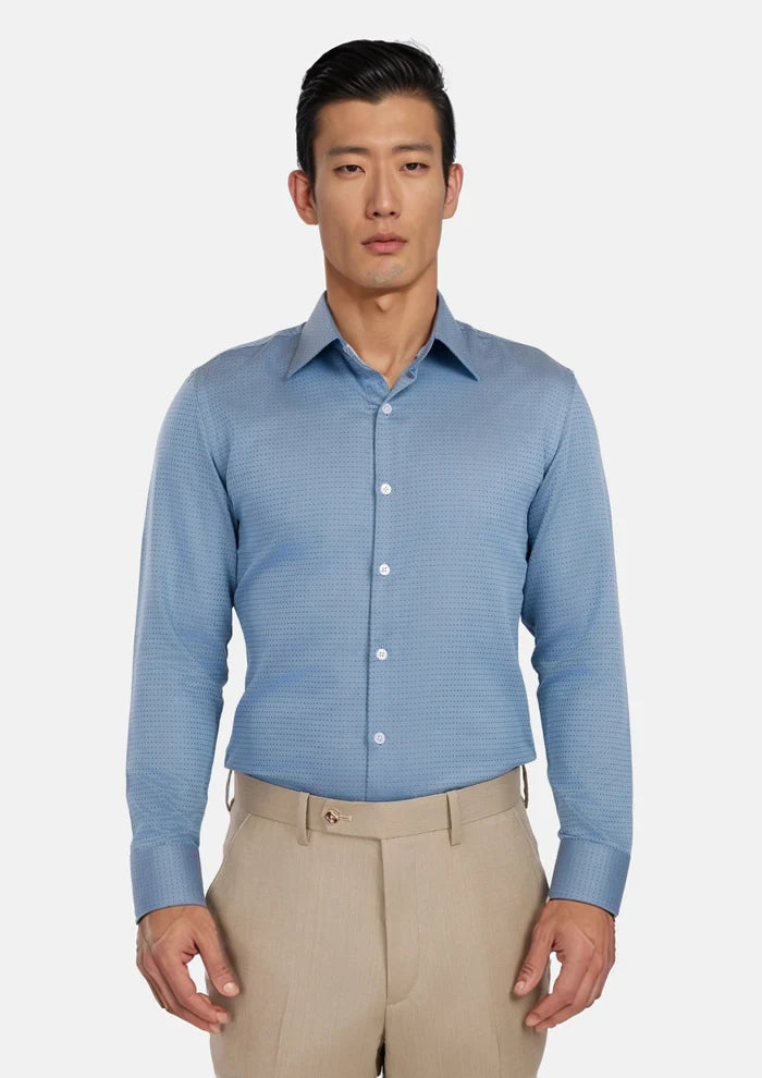 Weldon Blue Micro Jacquard Shirt - SARTORO