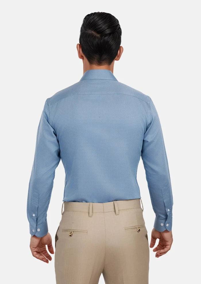Weldon Blue Micro Jacquard Shirt - SARTORO
