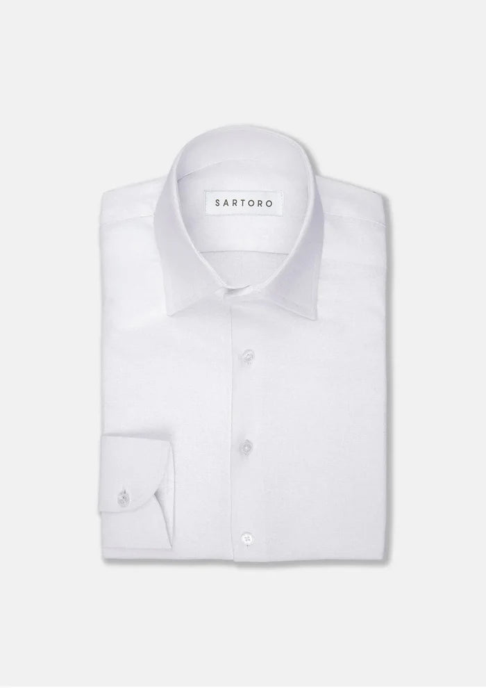 White Linen Blend Shirt - SARTORO