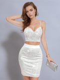 White Sequin V-Neck Cami Top and Skirt Set