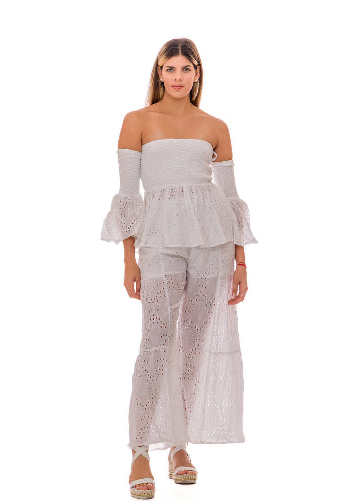 White strapless  Boho Pant set