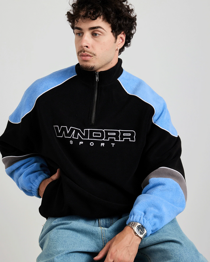 WNDRR Kickoff 1/4 Zip Polar Fleece Sweat (Black/Blue)