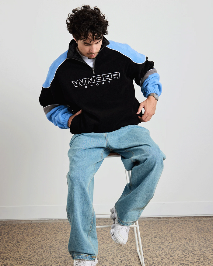 WNDRR Kickoff 1/4 Zip Polar Fleece Sweat (Black/Blue)