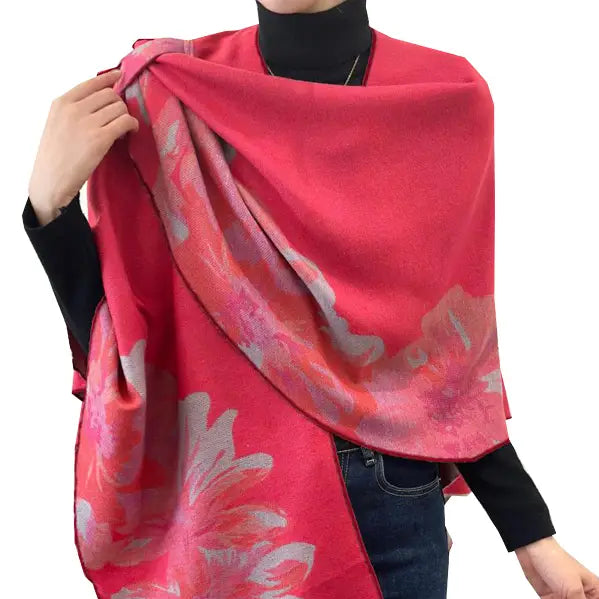 Wrap Pink / Gray Reversible Rose Short–Loop Shawl Collection