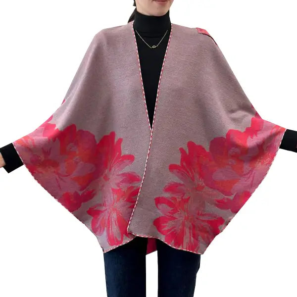 Wrap Pink / Gray Reversible Rose Short–Loop Shawl Collection