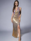 Wrap Sequin High-Waist High-Slit Mermaid Gown