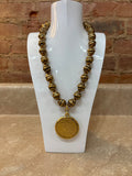 Yochi Stripe Bead Coin Necklace